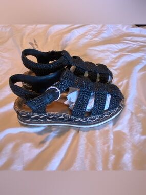ANTONIO MELANI Black Espadrille Platform Sandals with Ankle Strap
